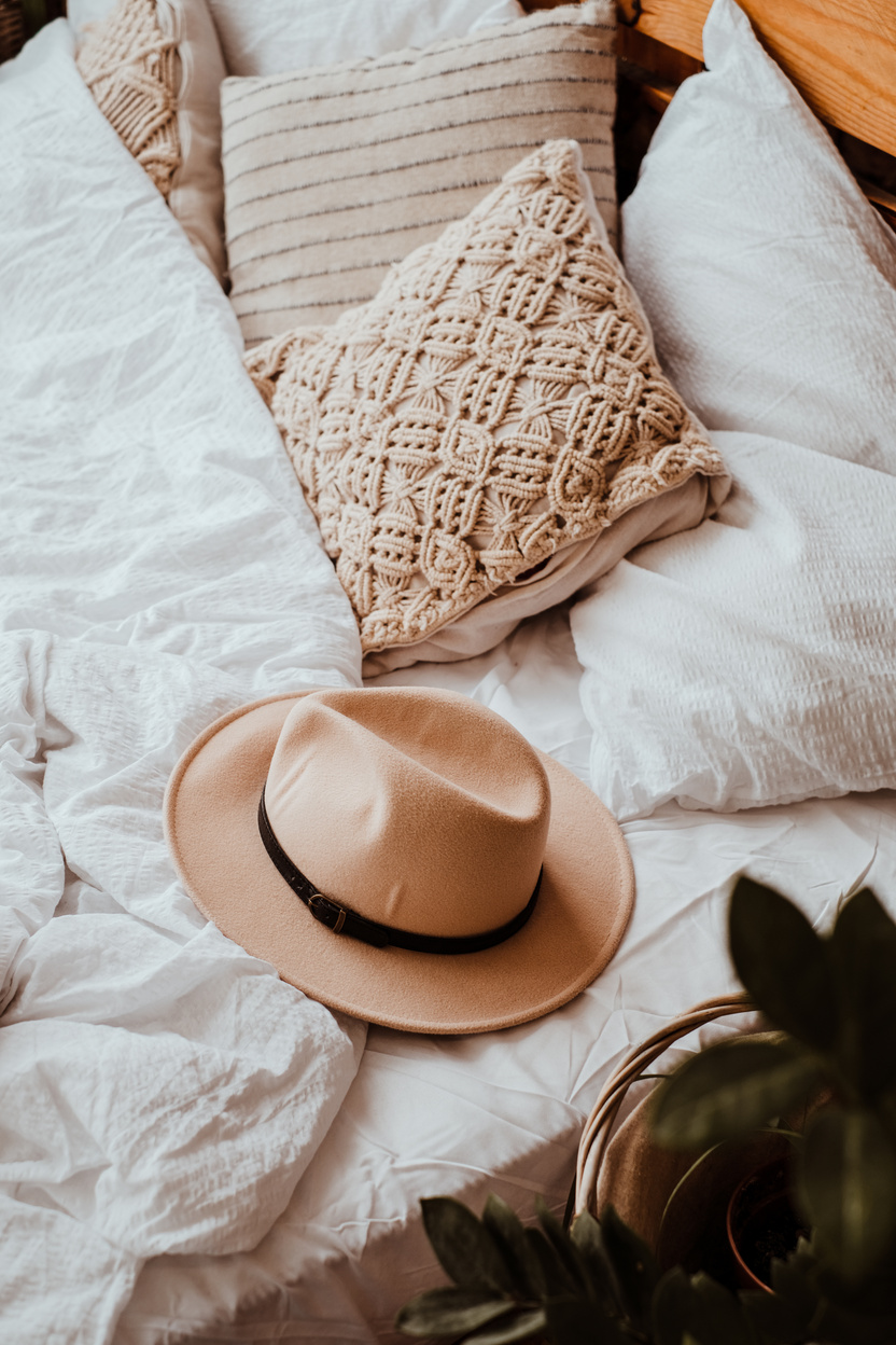 Brown Hat on a Cozy Bed